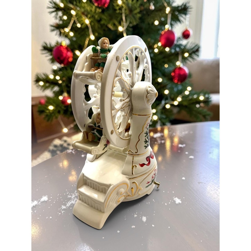 Vintage Gold Trimmed Christmas Porcelain Ferris Wheel Animated Music Box